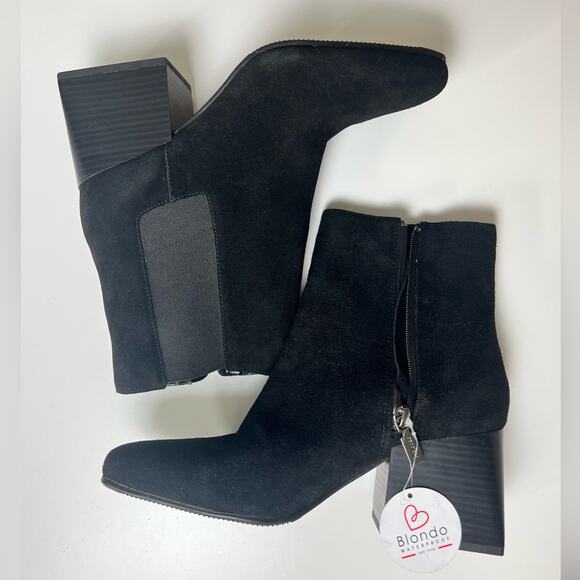 Blondo Waterproof Scarlette Black Suede Heeled Ankle Boots 9.5 - Picture 4 of 10